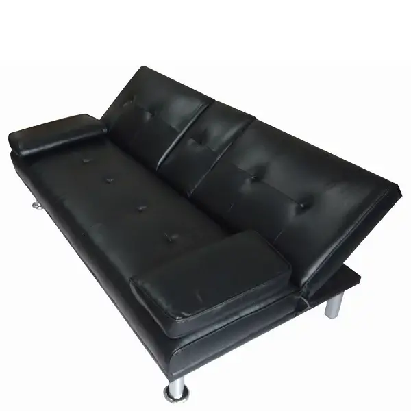 Custom Faux Leather Sofa Bed with Armrests and Cupholders - Image 6