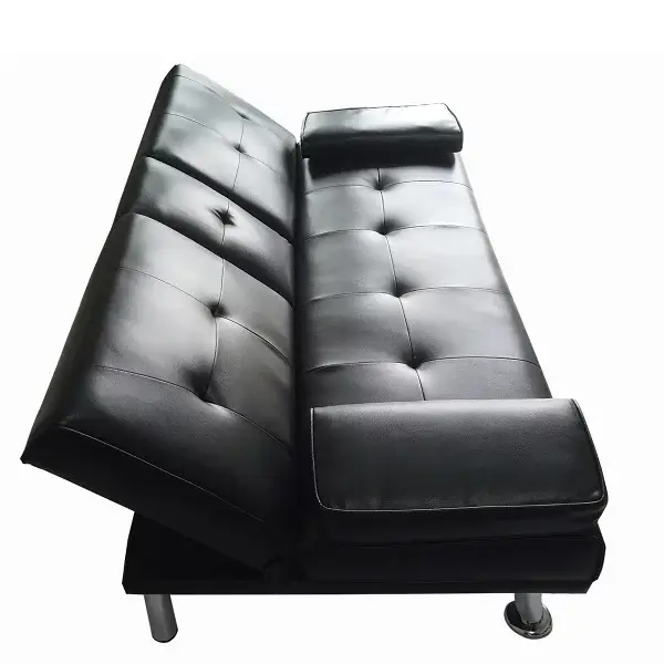 Custom Faux Leather Sofa Bed with Armrests and Cupholders - Image 3