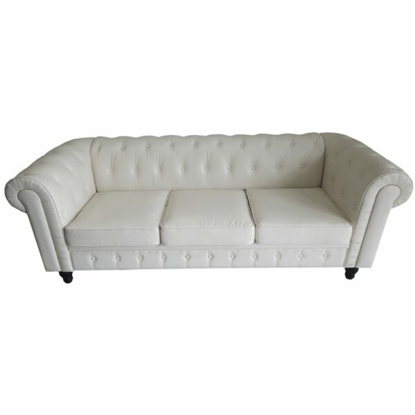 Luxury Roll Arm Classic 3 Seater PU Leather Couch for Living Room Bedroom Office