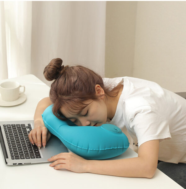 Lightweight Premium  U Shape Inflatable Air Pillow with Press Pump Premium PVC Material Travel Office Neck Cushion - Image 2