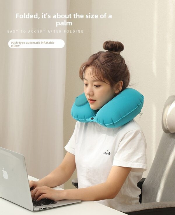 Lightweight Premium  U Shape Inflatable Air Pillow with Press Pump Premium PVC Material Travel Office Neck Cushion - Image 3