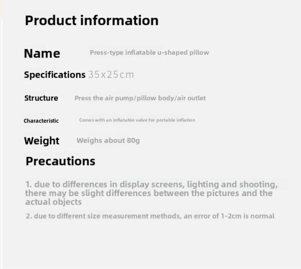Lightweight Premium  U Shape Inflatable Air Pillow with Press Pump Premium PVC Material Travel Office Neck Cushion - Image 6