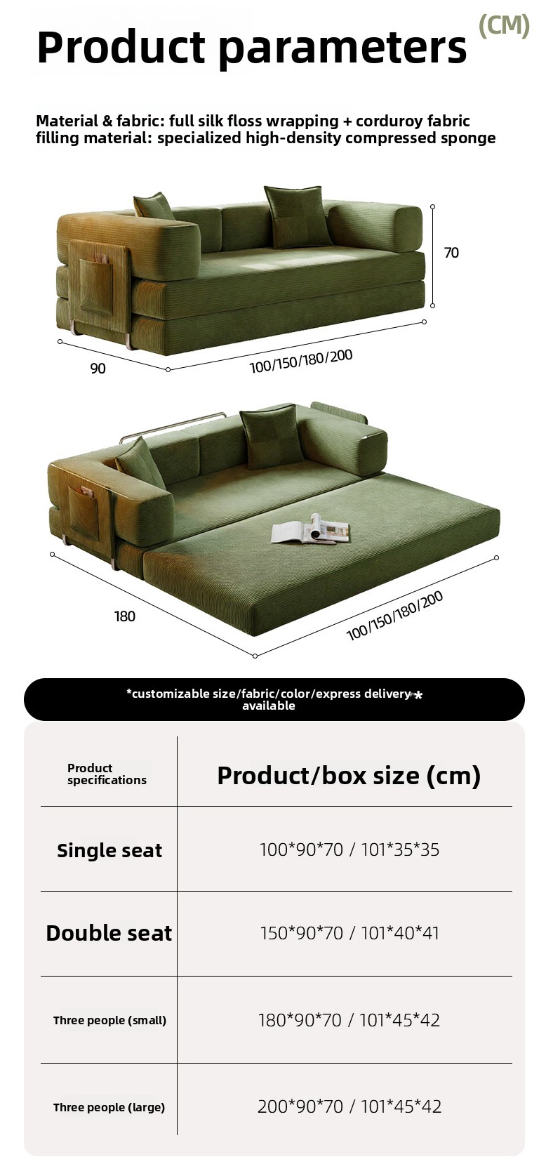 Vacuum packed high density sponge sofa bed 6